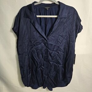 Liverpool Los Angeles Satin Blend Blouse, Dark Navy Blue, Womens Size XL, NEW